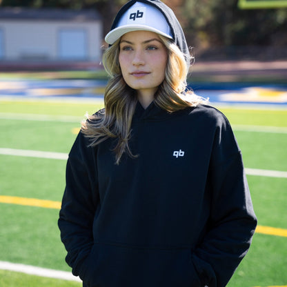 qb pocket passer black cotton hoodie for quarterbacks women