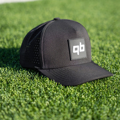qb pocket passer black hat for quarterbacks and qbs close up