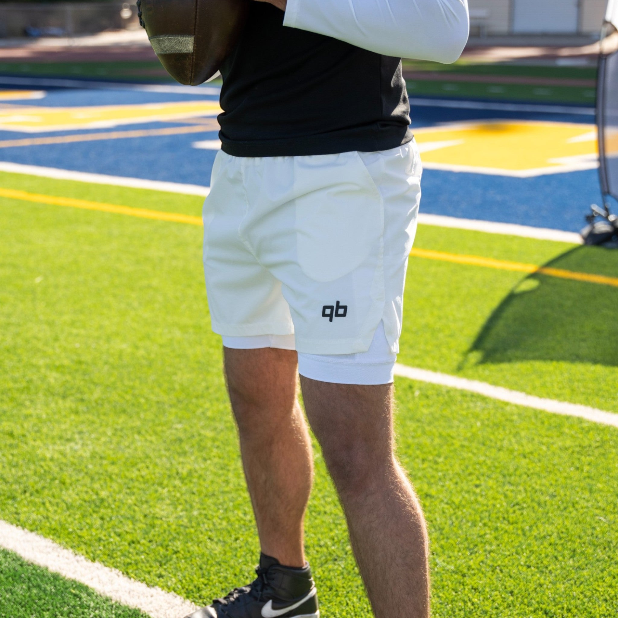 qb pocket passer white athletic training shorts for quarterbacks