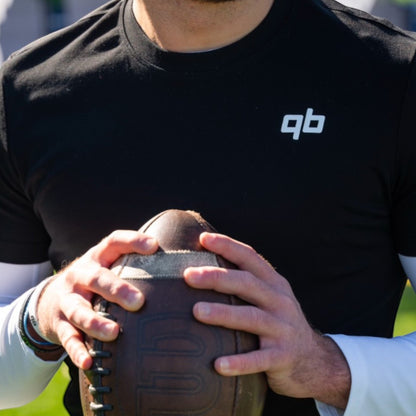 qb pocket passer white and black athletic training shirts for quarterbacks and qbs close up