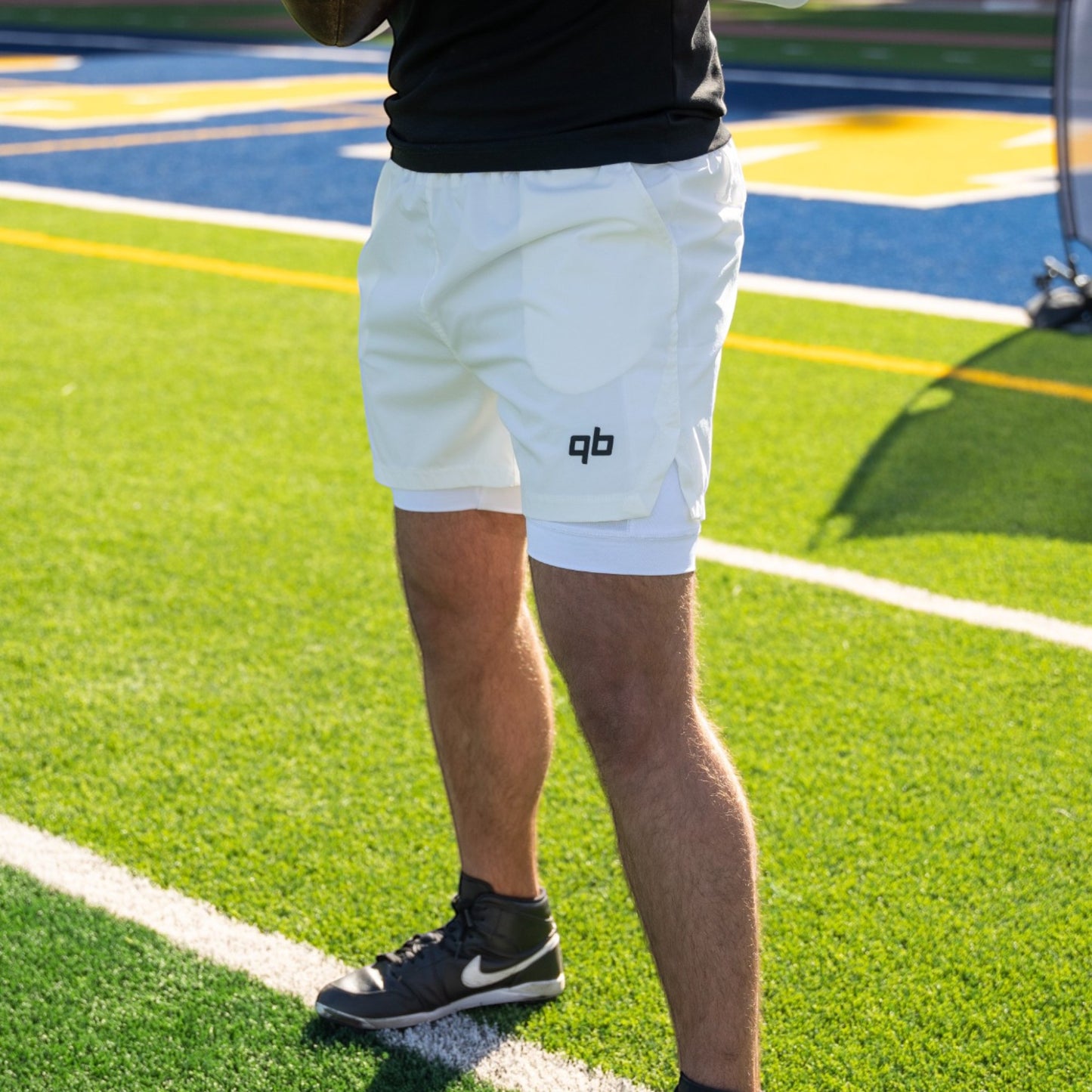 qb pocket passer white athletic training shorts close up for quarterbacks and qbs qbpp