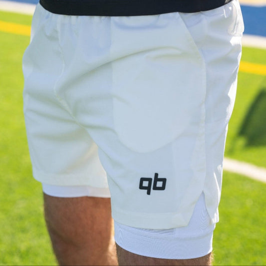 qb pocket passer white athletic training shorts close up for quarterbacks and qbs qbpp